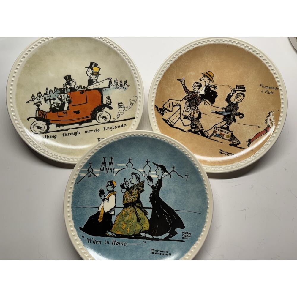 Vintage Set of 3 porcelain Rockwell Tour Plates Norman Rockwell 1982 Collector